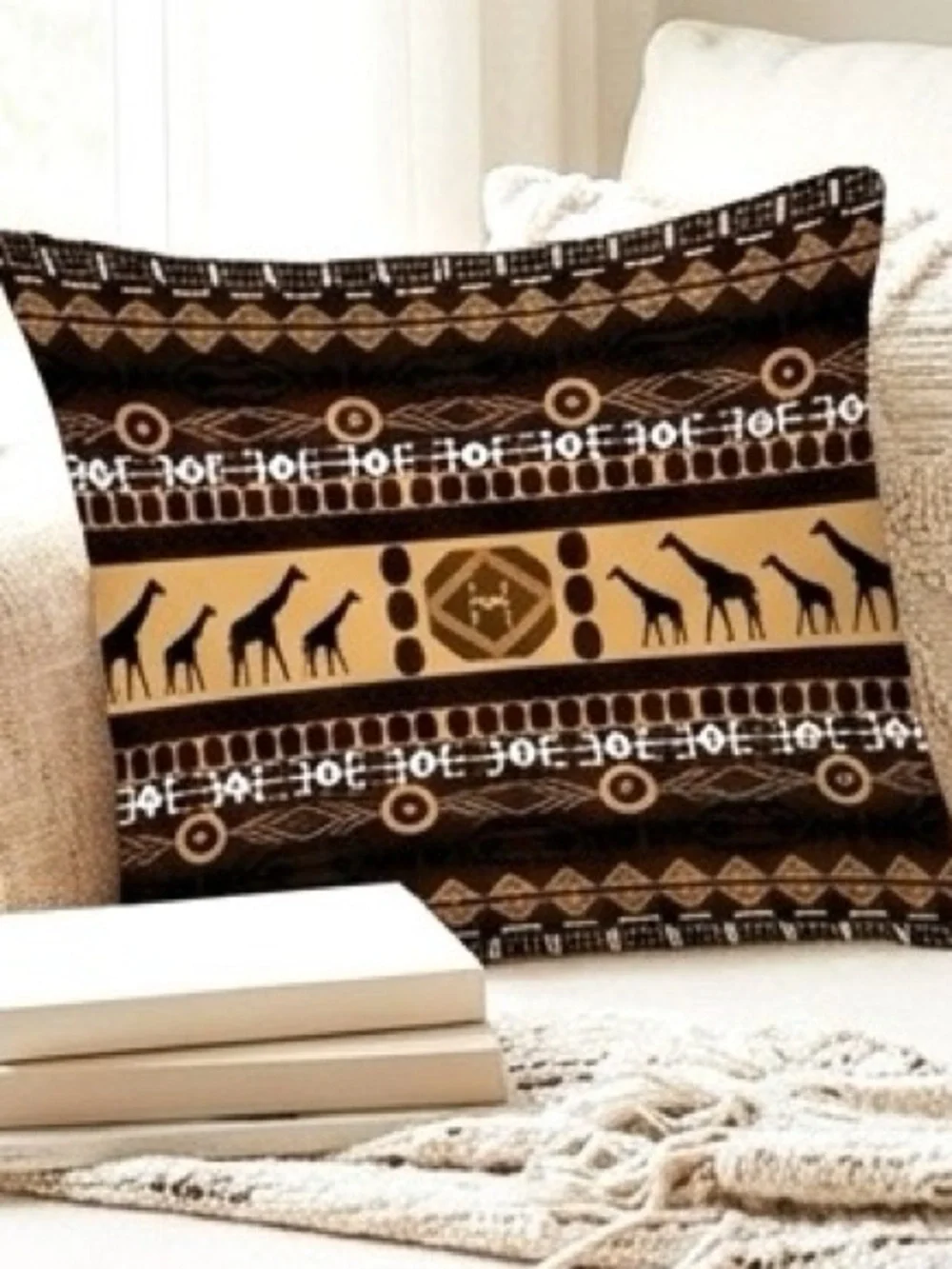 Set of 2 African Tribal & Giraffe Print Throw Pillow Covers - 17x17